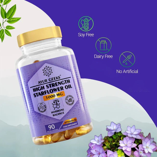 Ayurgeeks High Strength Borage Starflower Oil 1000mg - 90 Soft Gel Capsules